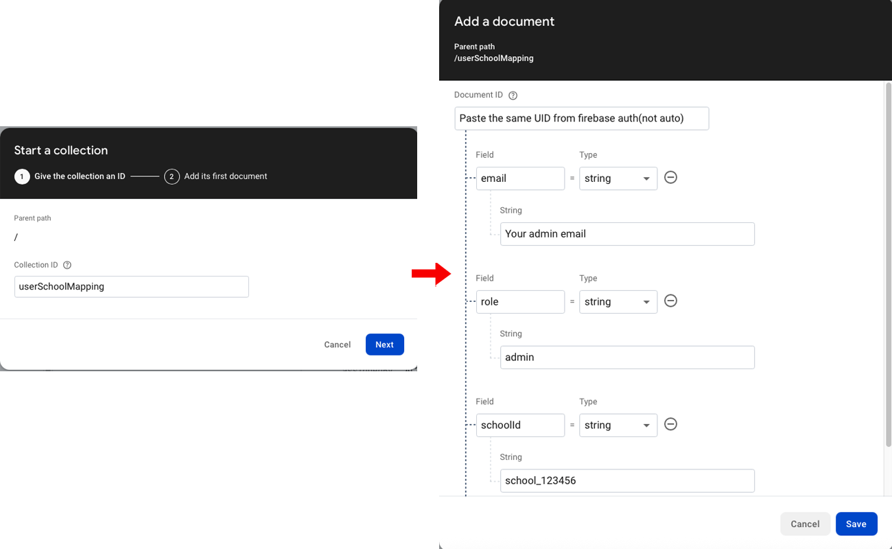 userSchoolMapping Document Created